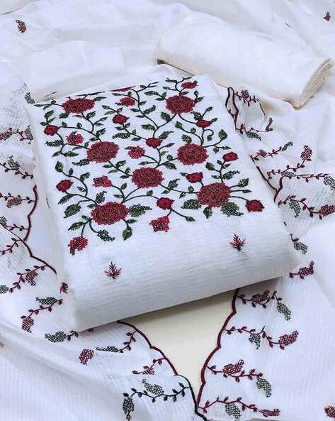 Women Embroidered Unstitched Dress Material Price in India