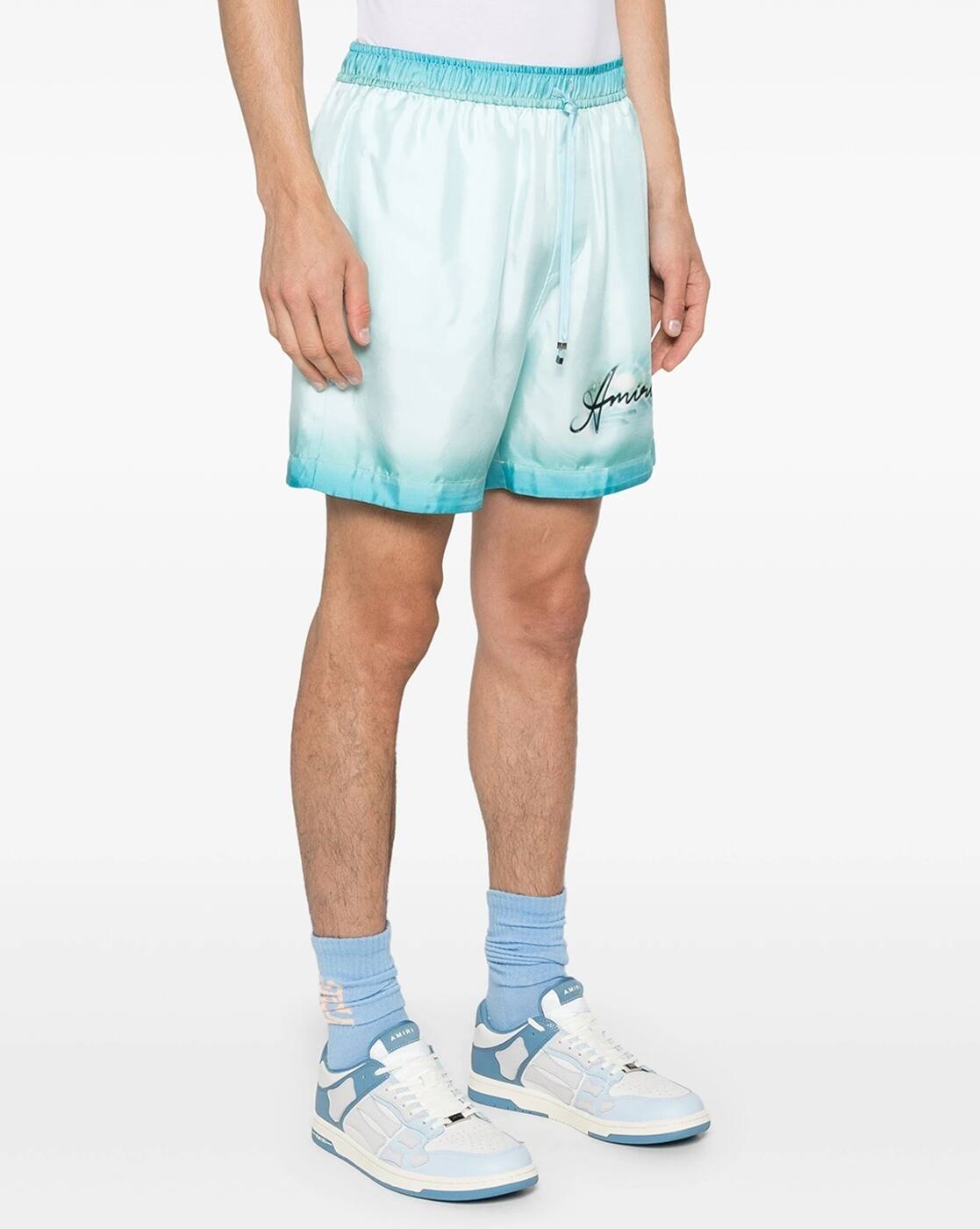 Buy AMIRI Men Relaxed Fit Paradise Silk Shorts | Blue Color Men