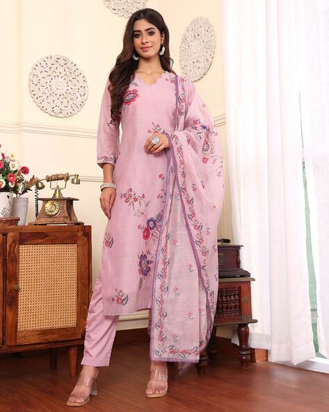 Women Embroidered Straight Kurta Set Price in India