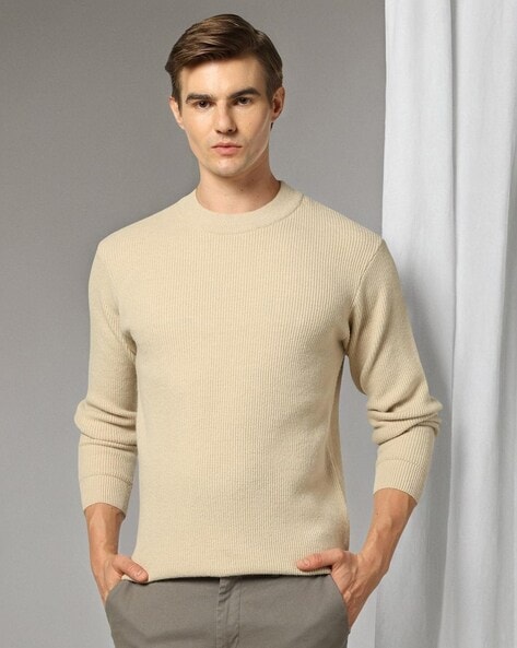 Men Ribbed Slim Fit High-Neck Pullover