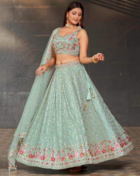 Buy Sea green Lehenga Choli Sets for Women by Fabpixel Online