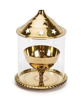 Brass Akhand Diya with Glass Cover