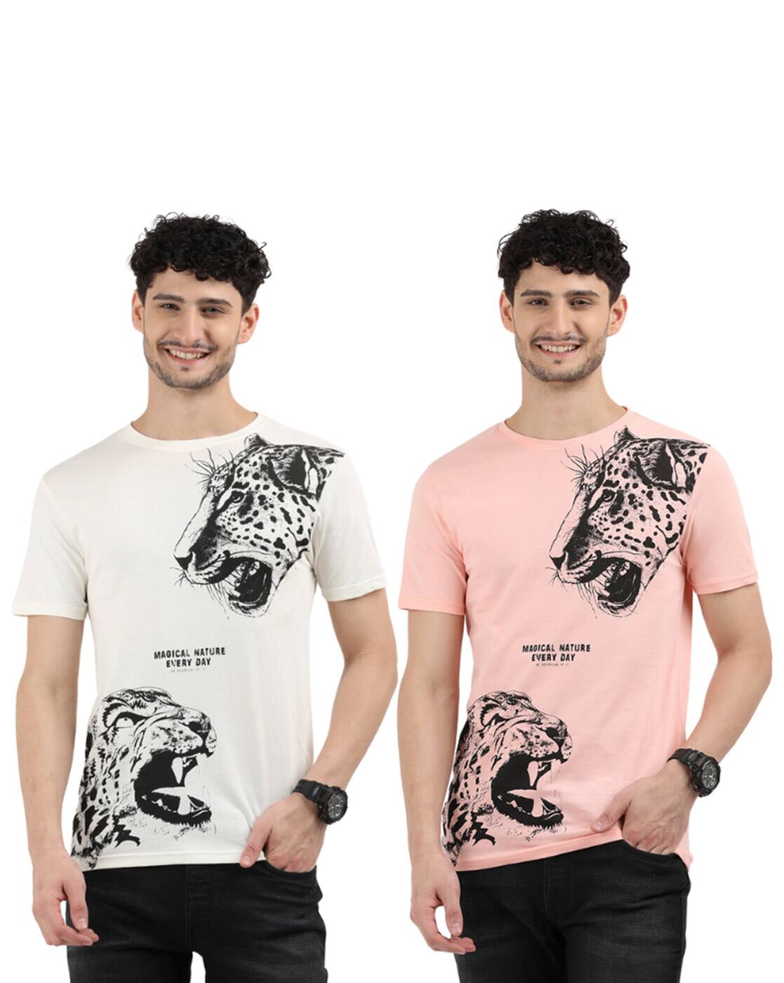 Men Pack of Printed Slim Fit T-Shirt with Short Sleeves
