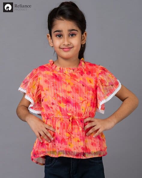 Girls Floral Print Relaxed Fit Peplum Top