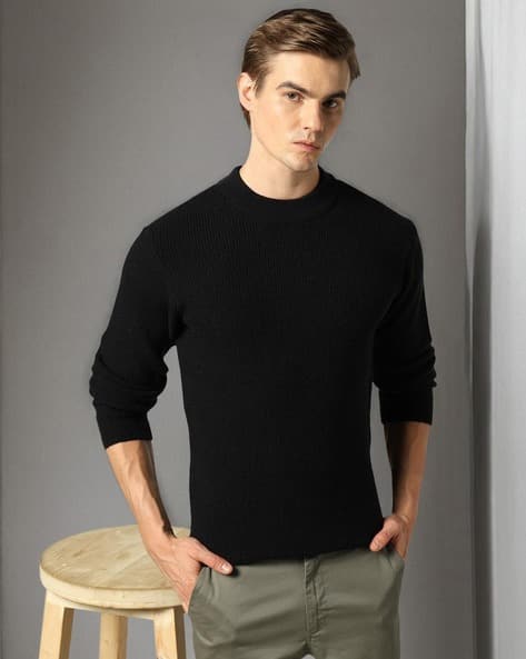 Slim Fit Black High Neck Sweater For Men Buy Black Sweaters
