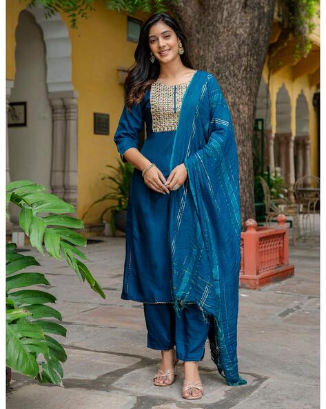 Embroidered Straight Kurta Set Price in India