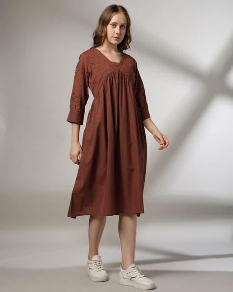brown schiffli dress Soleil