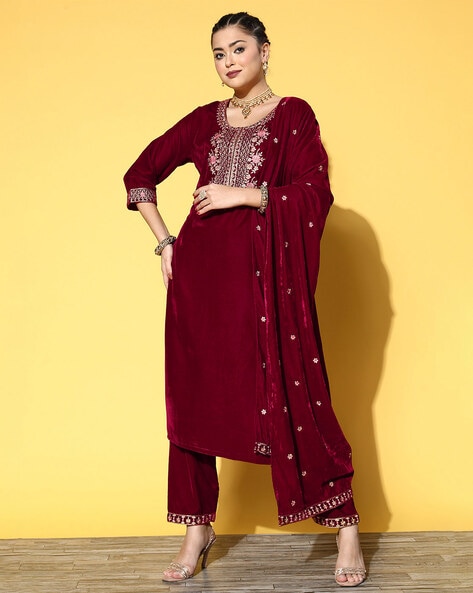 Women Embroidered Straight Kurta Set Price in India