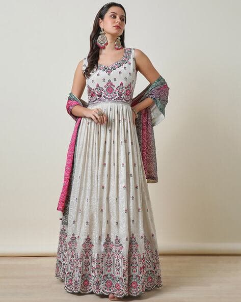 Women Embroidered Gown Dress Pants with Dupatta