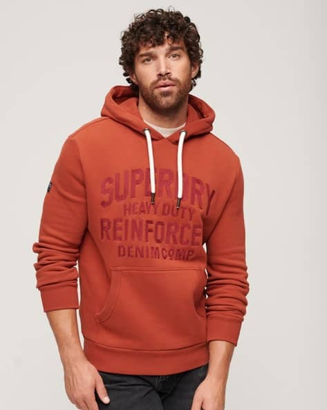 Mens Hoodies Superdry Orange Zip Hoodie Men Brand Embroidered