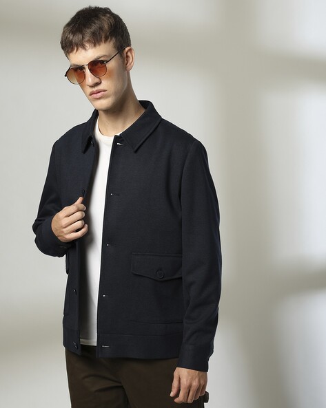 Men Slim Fit Bomber Jacket with Flap Pockets