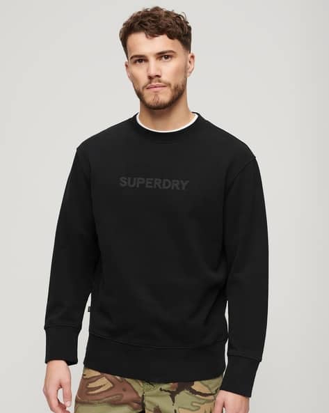 Men Loose Fit Crew-Neck Sweatshirt with Brand Applique