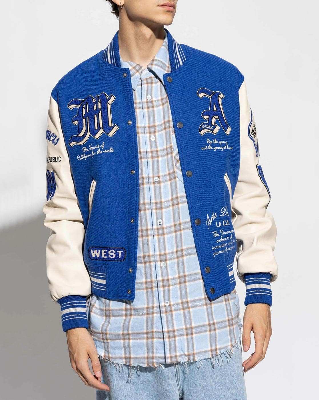 Buy AMIRI Men Regular Fit Dream Team Varsity Jacket | Blue Color