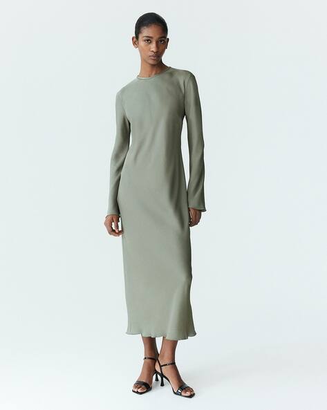 slim fit dress slacks H&M Long Sleeve Midi metal Green Dress Small
