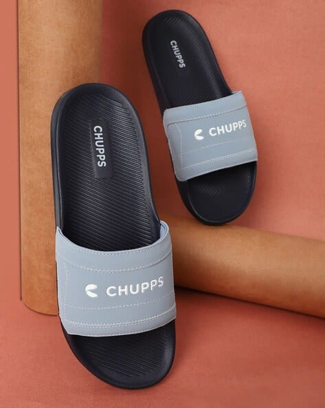 Men Typographic Print Slip-On Slides Flip-Flops