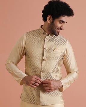kisah Men Floral Woven Regular Fit Nehru Jacket with Mandarin Collar-picture-35