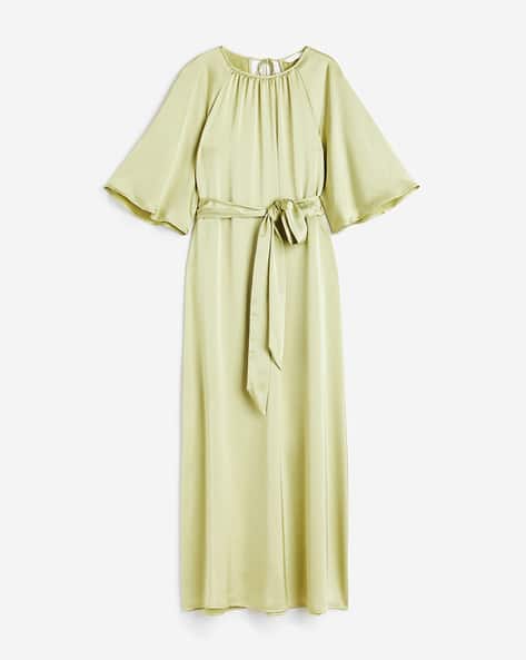 h&m tie belt satin dress Women's Light beige Oversized tie-belt dress