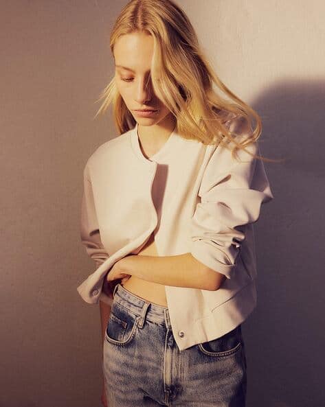 Women Bomber-Style Jersey Cardigan