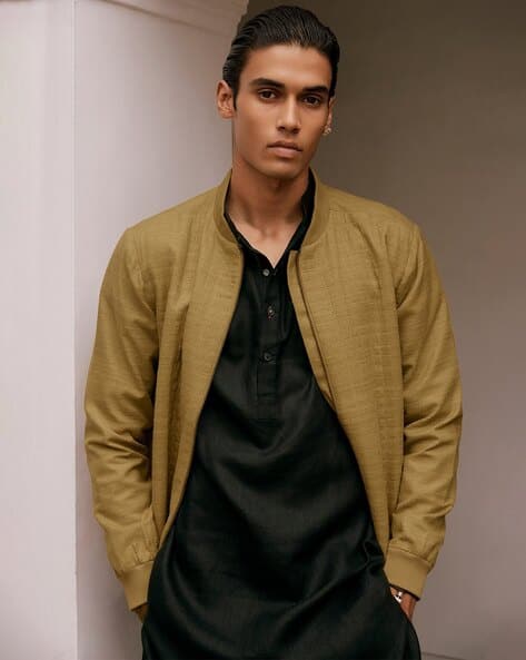 Regular Fit Bomber Jacket with Zip-Front