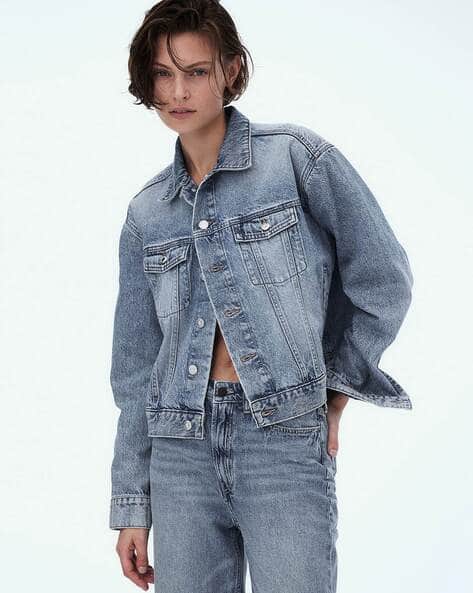 Women Washed Regular Fit Short Denim Jacket