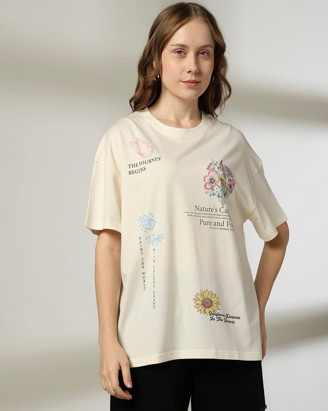 Buy Off White Tshirts for Women by DNMX Online | Ajio.com