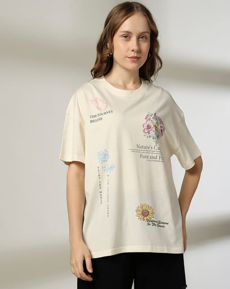 Buy Off White Tshirts for Women by DNMX Online | Ajio.com