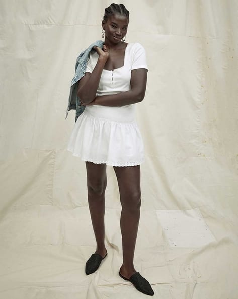 h&m white linen skirt