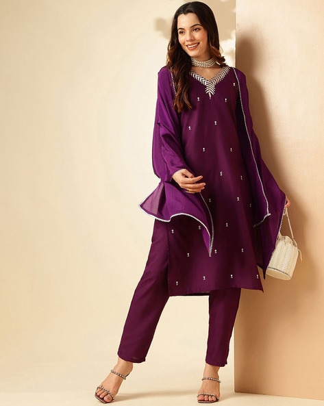 Women Embroidered Straight Kurta Set Price in India