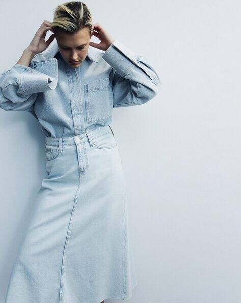 Women Feather Soft Denim Skirt