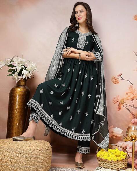 Embroidered Flared Kurta Set Price in India