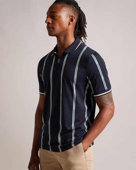 Buy Ted baker Men Striped Regular Fit Polo T-Shirt | Blue Color