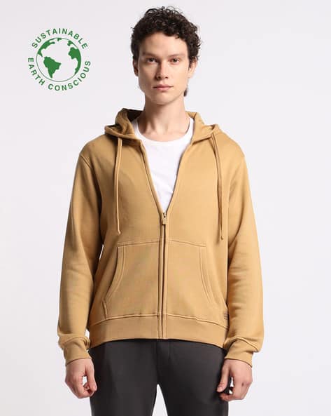 Men Relaxed Fit Hoodie with Split-Kangaroo Pocket