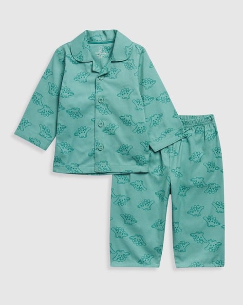 Boys Dinosaur Print Cotton Shirt Pyjamas Set