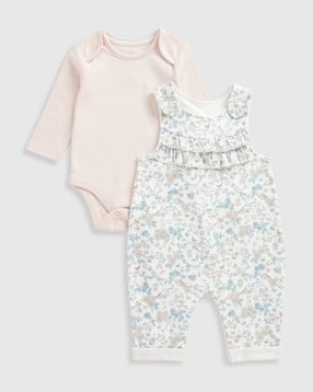 Girls Bodysuit with Floral Print Dungaree-image-42