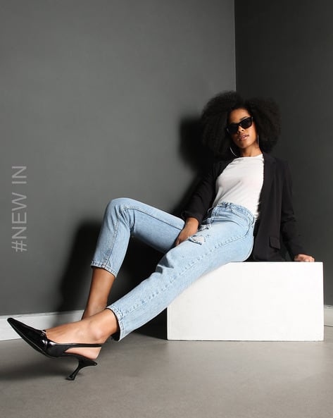 Women High-Rise Lightly Distressed Straight Fit Jeans