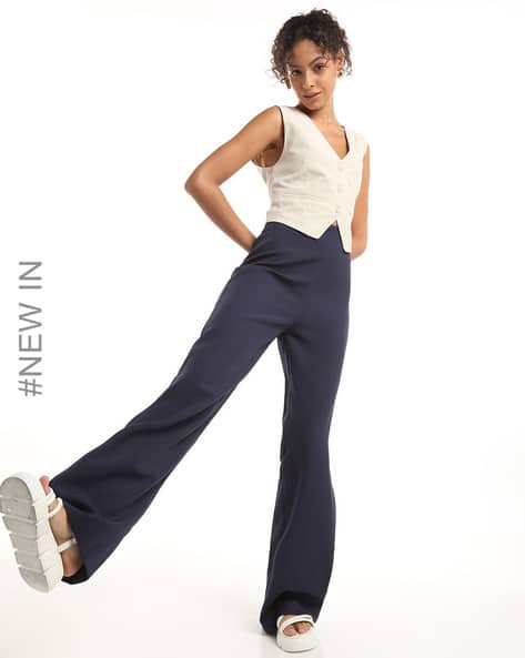 Women Flat-Front High-Rise Straight Fit Trousers