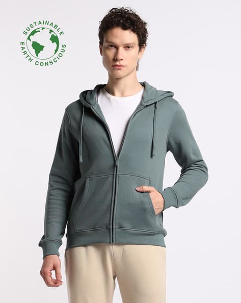 Men Relaxed Fit Hoodie with Split-Kangaroo Pocket