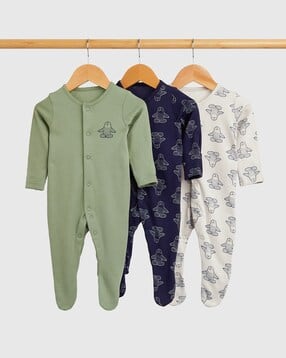 mothercare Boys Pack of 3 Yoga Sloth Print Cotton Sleepsuits-picture-49