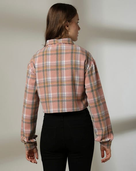 Belvet Cropped checkered shirt pink Sizzling Crop Shirt in