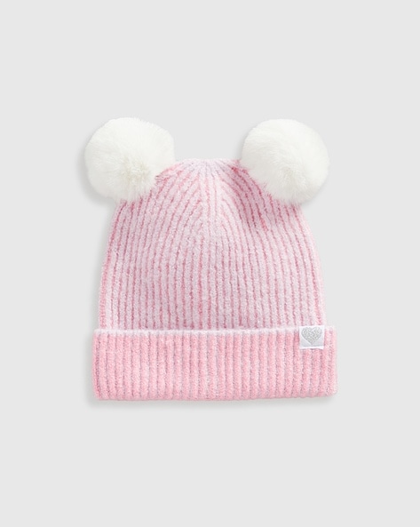 Mothercare Girls Striped Beanie with Bobbles