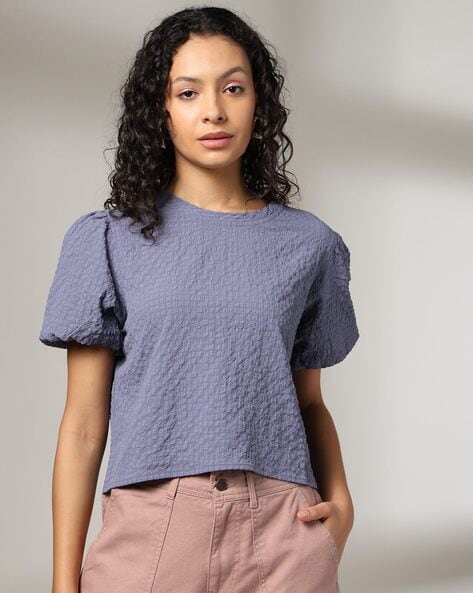 Women Seersucker Boxy Fit Top