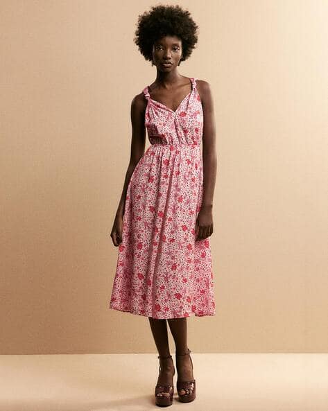 open lace back dress Bohemian Silk Multi Pink Spaghetti Straps Halter Dress main image 1