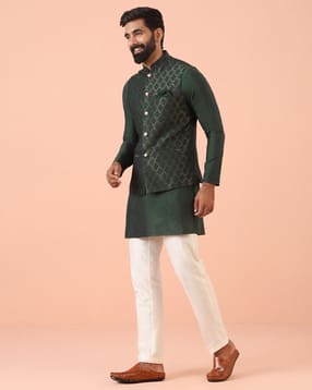Men Self-Design Regular Fit Nehru jacket-image-1