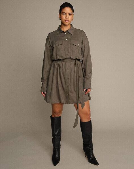 h&m green shirt dress Buy Women Online formal satin dress with long sleeves