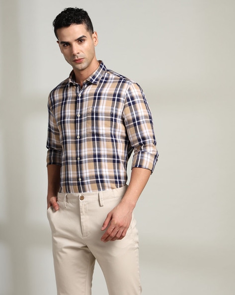 Men NP35 Checked Slim Fit Shirt with Patch Pocket