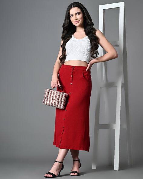 Women A-Line Skirt with Button Closure