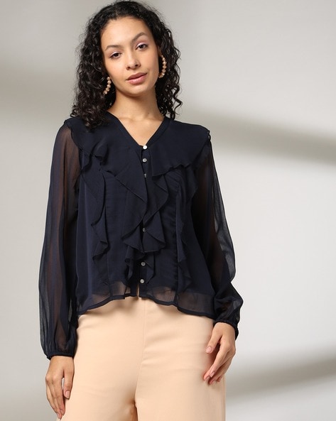 Women Ruffle-Trim Regular Fit Top