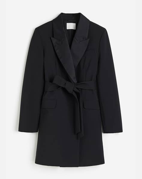 H&m Tie Belt Coat Buy Black Blazers Waistcoats For Women By