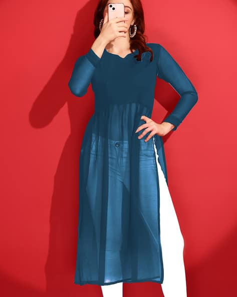 Women Round-Neck A-Line Kurta - Main Image