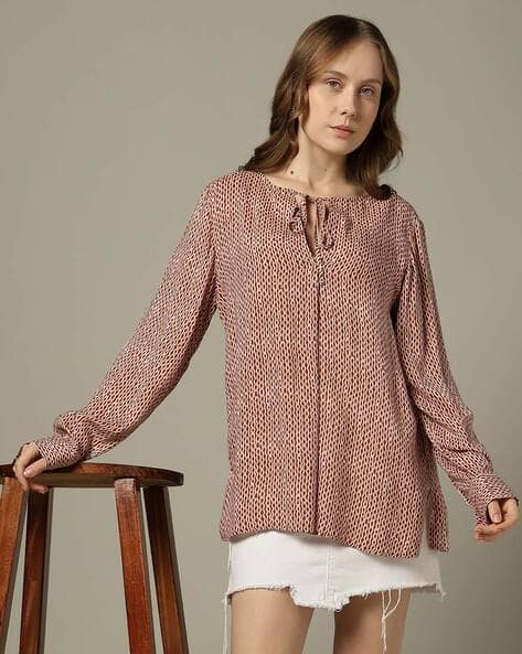 Marks & Spencer Printed Tie Neck Blouse